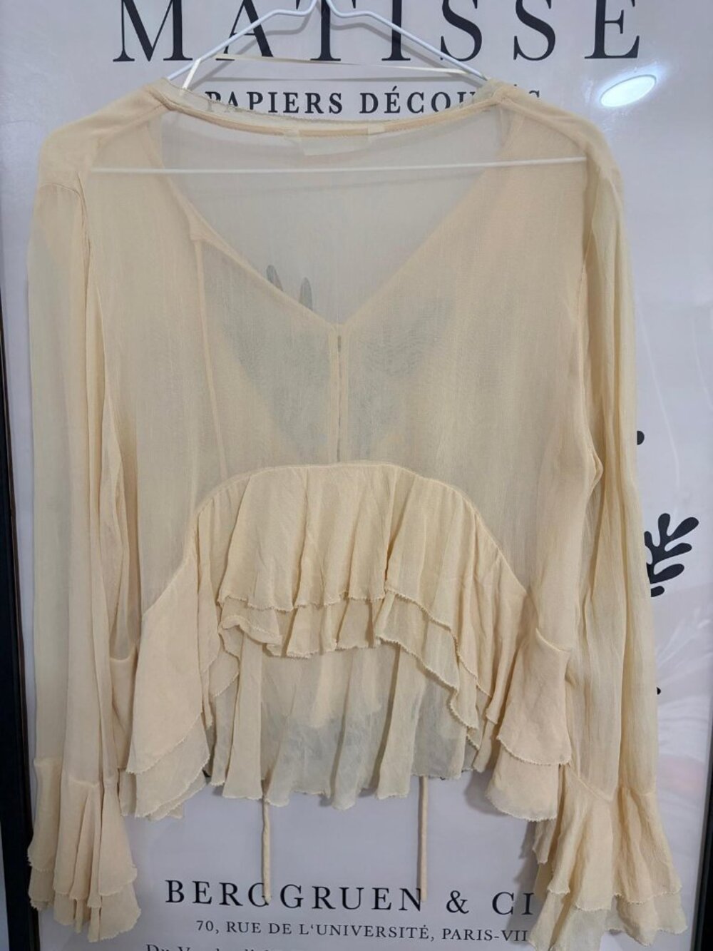 Zara Light Beige Ruffle Tie-Neck Blouse - Picture 3 of 8